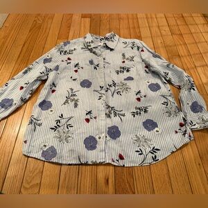 Charter Club Blue Floral Striped Button Down Shirt Cottage Preppy classic